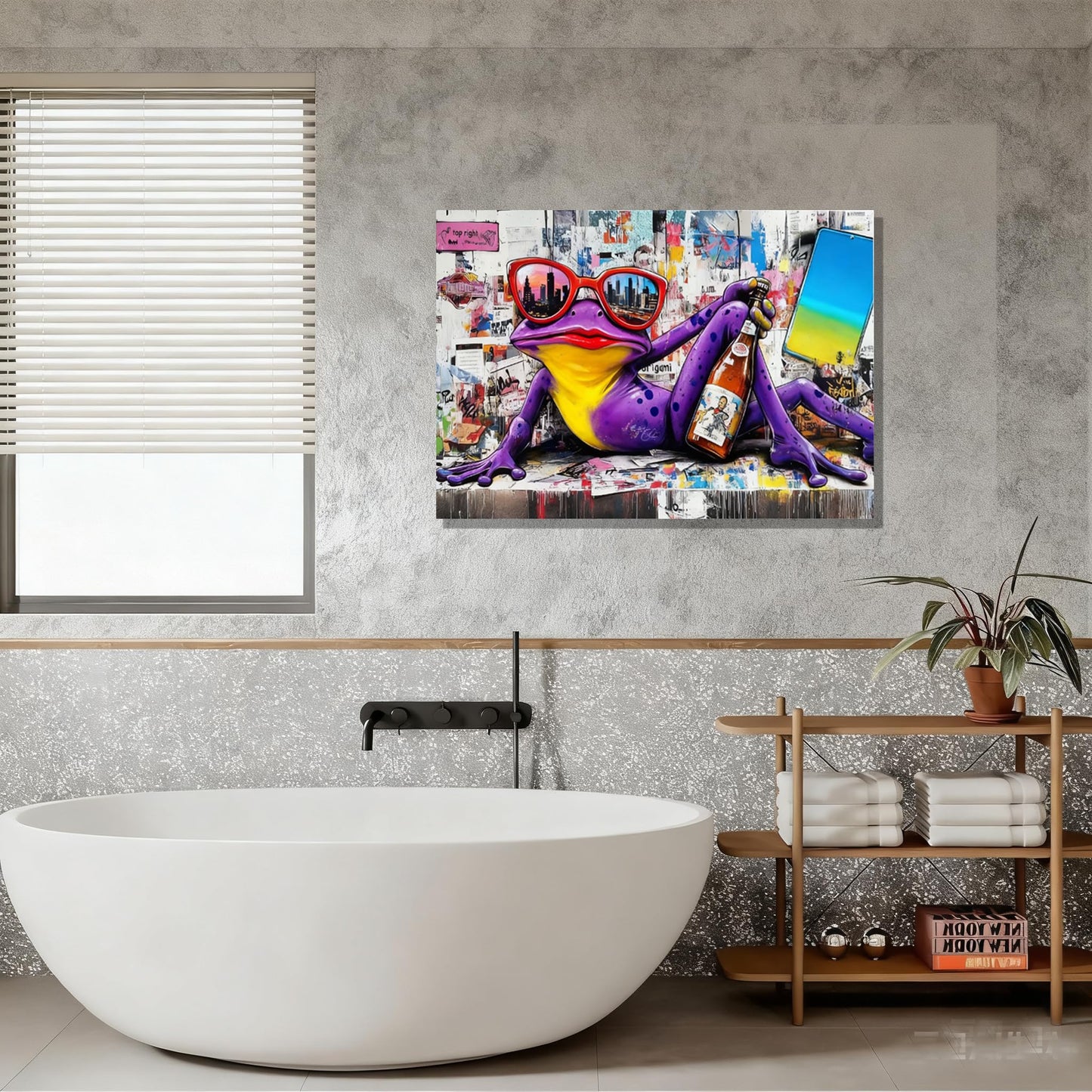 16x24 Urban Graffiti Purple Frog with Sunglasses Wall Art Canvas Painting Gallery Pop Art Street Artwork Decor Teen Little Boys Room Pictures Kids Bedroom Framed Posters for Men Office Living room
