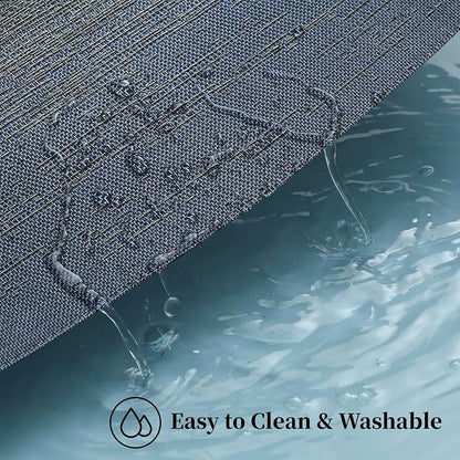 Leetaltree Denim Blue Placemats Set of 6 - Heat Resistant Non-Slip Place mats for Dining Table, Washable Durable PVC Vinyl Woven Table Mats（Denim Blue, 6）