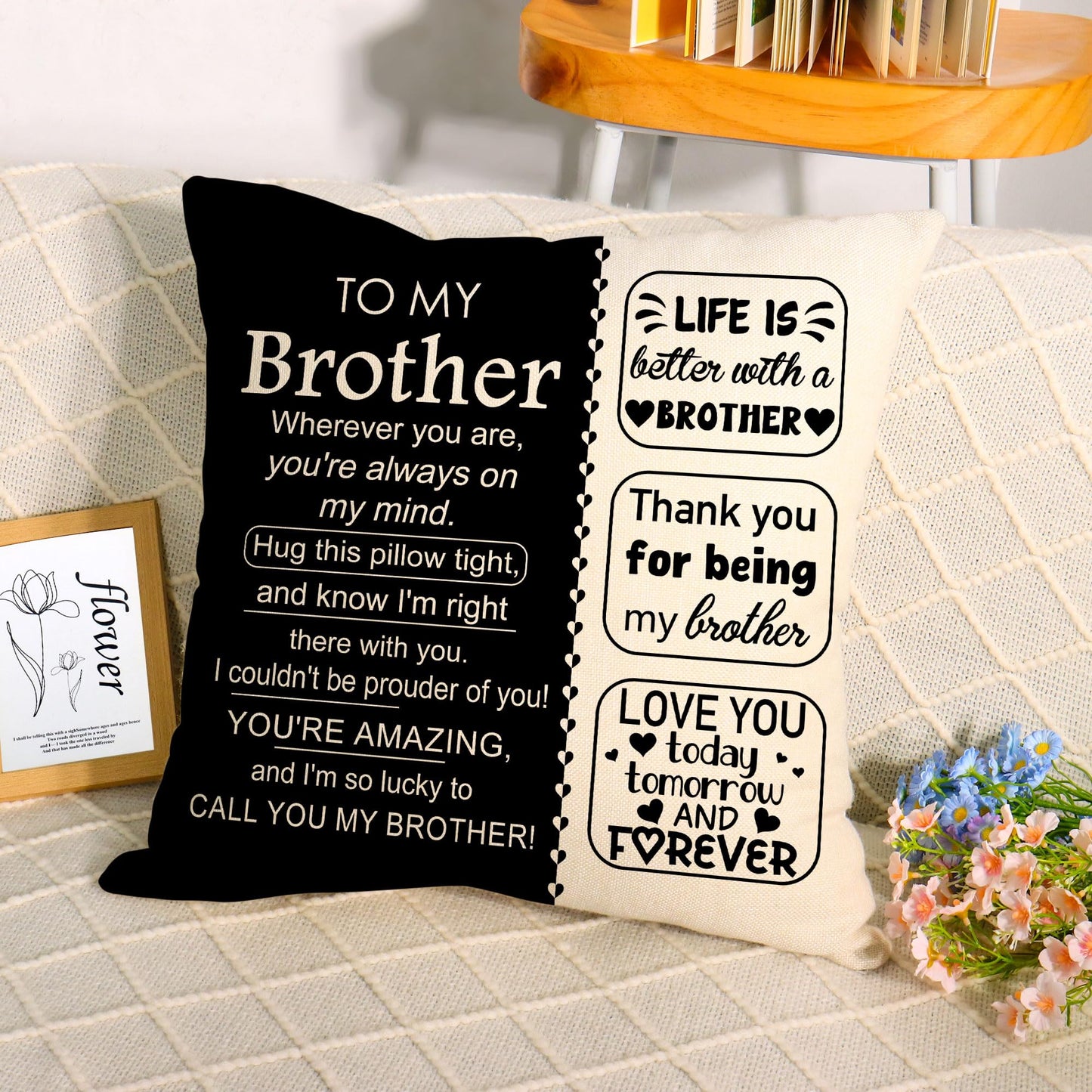 ACAROMAY Birthday Gift for Brother Ideas Decorative Throw Pillow Covers 18 x 18 Inch Life is Better with Brtohers Christmas Halloween Decor Pillow Cases for Home Couch All Seasons (Brother)
