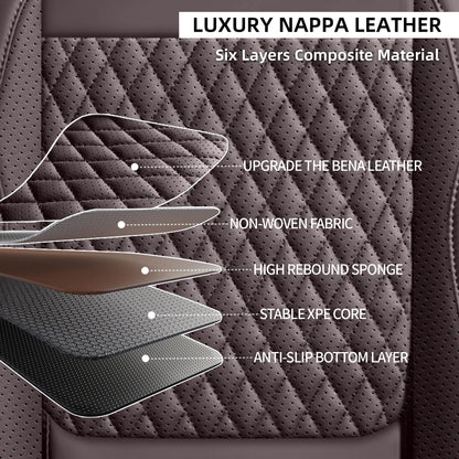 AuraSettle Premium Perforated Napa Leather Car Seat Covers Semi Universal Fit with Lumbar Support, Storage Bag for SUV Sedan Truck (Coffee Brown, Front Row Two Seats)