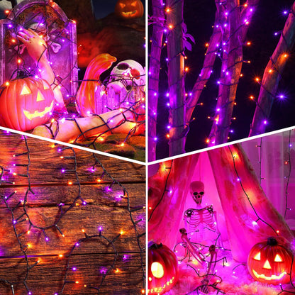 kemooie 164 FT 250 LED Halloween Lights, Black Wire Plug in Fairy Lights with Timer Function, Waterproof String Lights with 8 Modes for Outdoor Halloween Party Porch Patio Garden Decoration