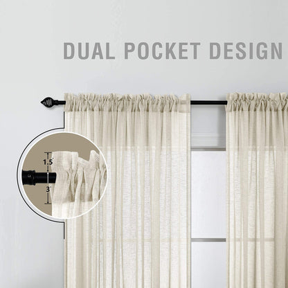 KOUFALL Cream Beige Sheer Curtains 84 Inches Long,Linen Look Semi Light Filtering Shabby Chic Curtains for Living Room Bedroom