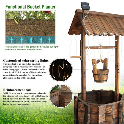 Notume Garden Wooden Decor Rustic Wishing Well with Light Planter Outdoor Home Décor for Patio, Upgrade Wishing Well Garden, Yard Hanging Bucket Patio Lawn Backyard Home Decor
