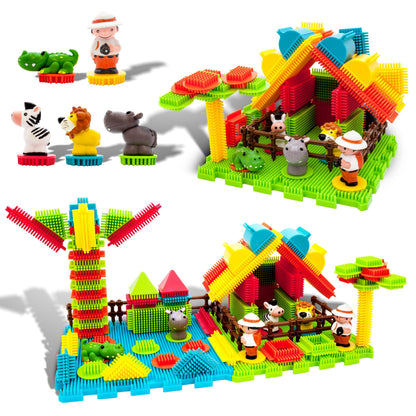Picasso Toys PTB100 100pcs Hedgehog Block 3D Building Blocks Tiles Safari Theme Set Learning Playset STEM Toy Set Educational Kit Child Brain Development Preschool Kindergarten Toy for Age 3 & Up