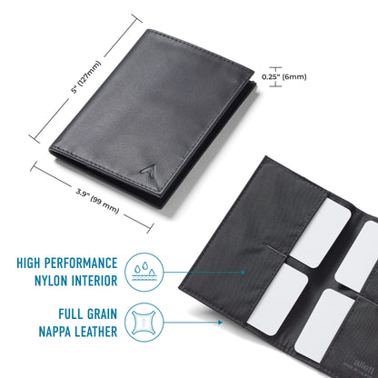 Allett Original Wallet, Onyx Black | Leather, Slim, Minimalist | RFID Blocking, Ultra Thin Bifold, Front Pocket | Holds 4-24+ Cards, Bills, Receipts | Wallets for Men & Women