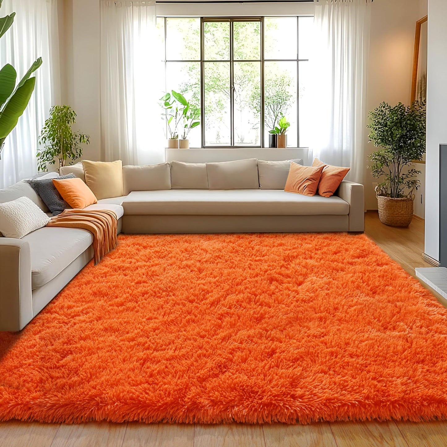 plumlik 6x9 Large Area Rugs for Living Room, Orange Fluffy Shag Rug for Bedroom and Nursery, Soft and Comfy, Big Fuzzy Carpet for Kids, Girls, Boys Room Dorm Home Decor Aesthetic, Upgrade Non Slip