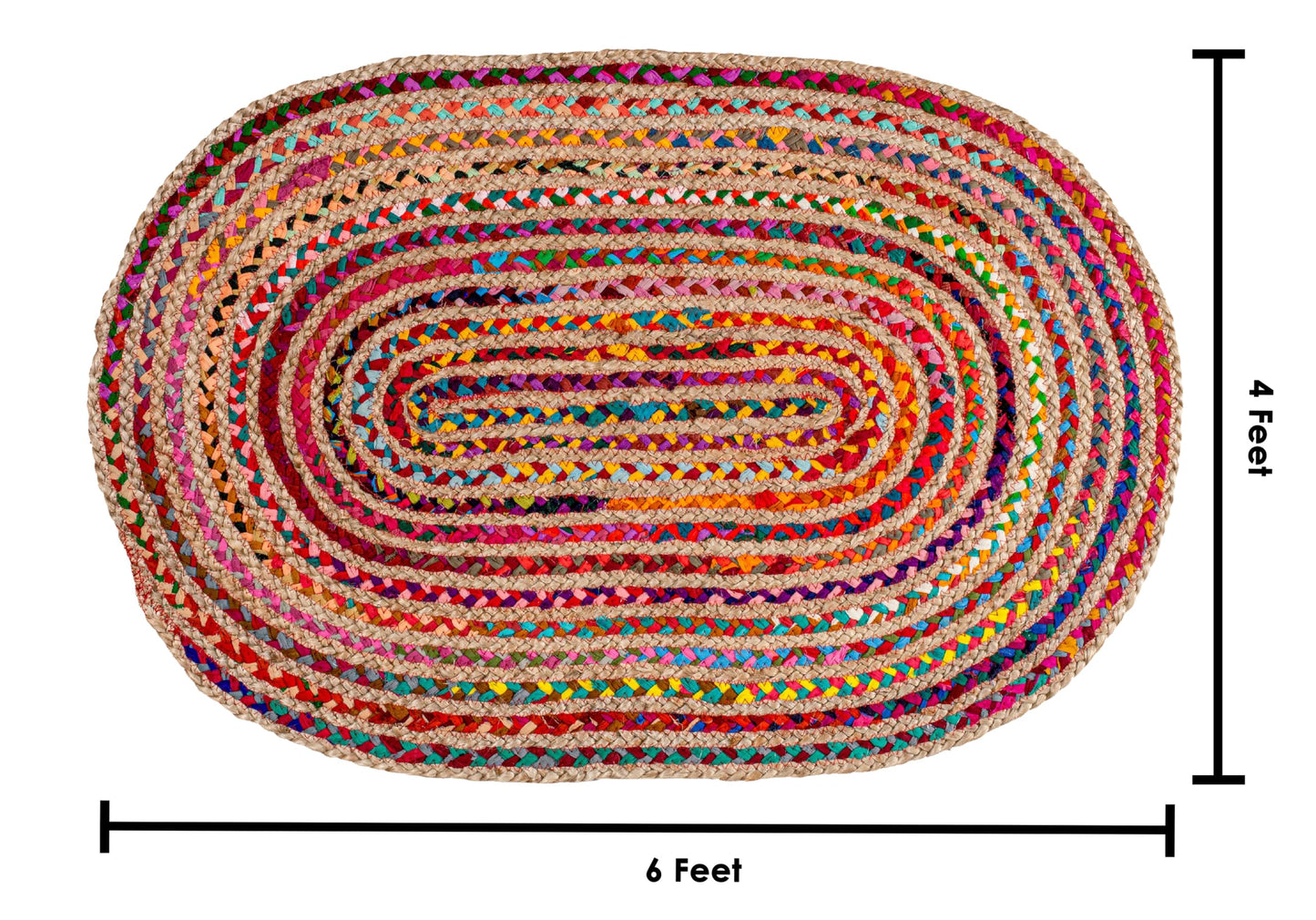 Savi Home Farmhouse Jute Cotton Chindi Rug 4x6 Oval Multicolor, Handwoven Braided Area Rug for Living Room, Kitchen, Entryway & Bathroom
