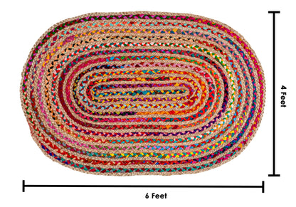 Savi Home Farmhouse Jute Cotton Chindi Rug 4x6 Oval Multicolor, Handwoven Braided Area Rug for Living Room, Kitchen, Entryway & Bathroom