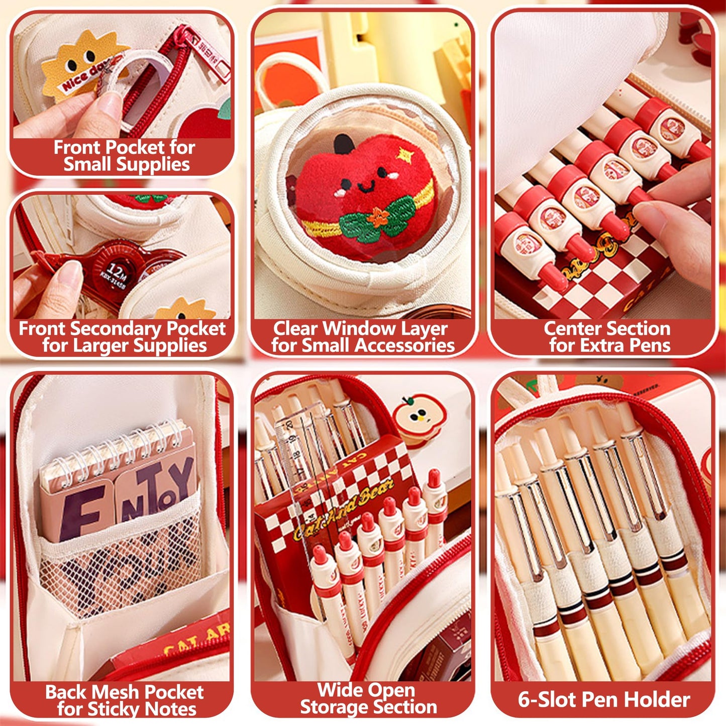 UINSUE Mini Backpack Pencil Case Art Marker Storage Canvas Makeup Pocket Small Gadget Bag Organizer Random Free of Highlighters (RED -BURGER)