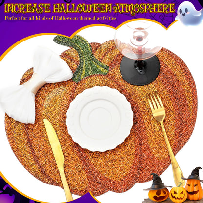 Cumouna Thanksgiving Pumpkin Placemat, Halloween Table Mats Orange Thanksgiving Fall Sparkle Pumpkin Decoration Placemat for Centerpiece Kitchen Table Party Tableware Decor
