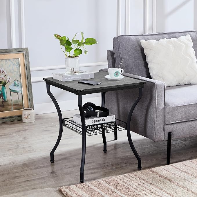 VECELO 3 Pieces Living Room Table Sets, Coffee and End Tables with Open Storage Shelves for Apartment, Home Office, Small Space, Easy Assembly, Dark Grey