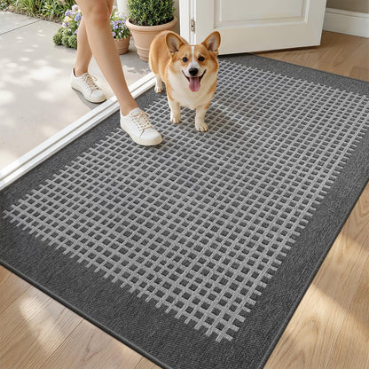 LUMI Inside Door Mat for Entry 30''x48'', Absorbent, Dirt Trapper, Low Profile Thin, Non Slip Mats with Rubber Backing, Ideal for Indoor, High Traffic, Garage, Entrance, Checkered Grey