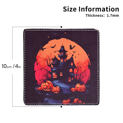 Marble Coasters Square Leather Drinks Coaster Set with Holder for Coffee Table Bar Home Decor 4 Inches Set of 6 (Halloween, One Size)
