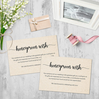 321Done Honeymoon Fund Wish Cards (Set of 50) Simple Rustic Kraft, 3.5x5 Small - No Gifts Request for Wedding, Invitation Insert, Enclosure Card, No Gifts Please, Wishing Well - Made in the USA