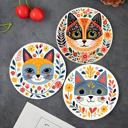 Monattrod Wood Coasters Set of 6 - Handcrafted Drink Coaster Thick Heat-Resistant for Office, Bar, Farmhouse - Cute Cat Drink Cup Coasters for Table Protection