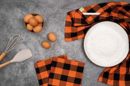 Orange Kitchen Towels - 100% Cotton, 6 Pack, Harvest Season Dish Towels - Multipurpose, Versatile Fall Tea Towels with Hanging Loop - Large Size Kitchen Towels for Thanksgiving Dinner (Orange & Black)