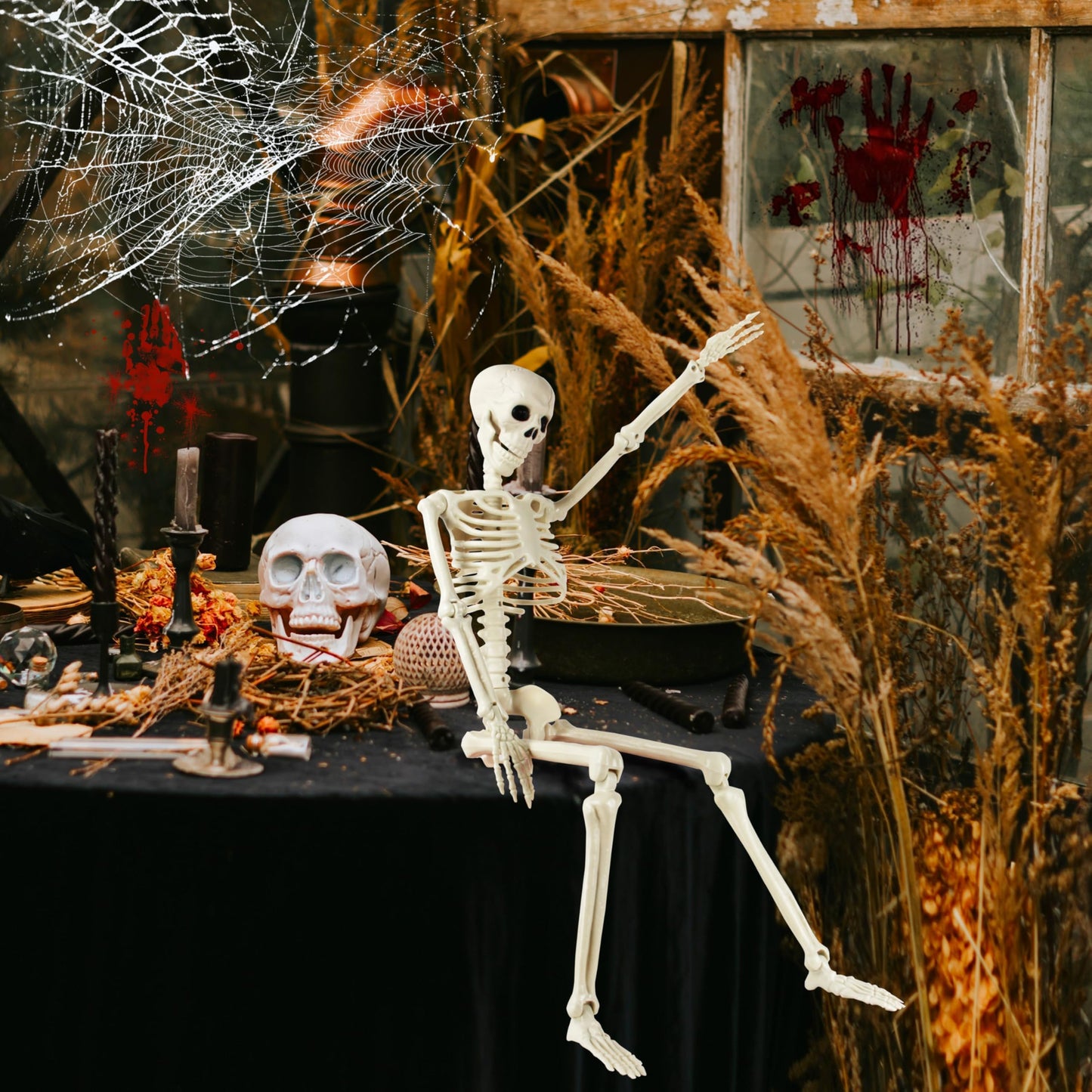 2 Pack 36" Halloween Skeleton, Full Body Posable Joints Poseable Plastic Skeletons Props for Halloween Party Spooky Decoration Yard Lawn Garden Patio Decor