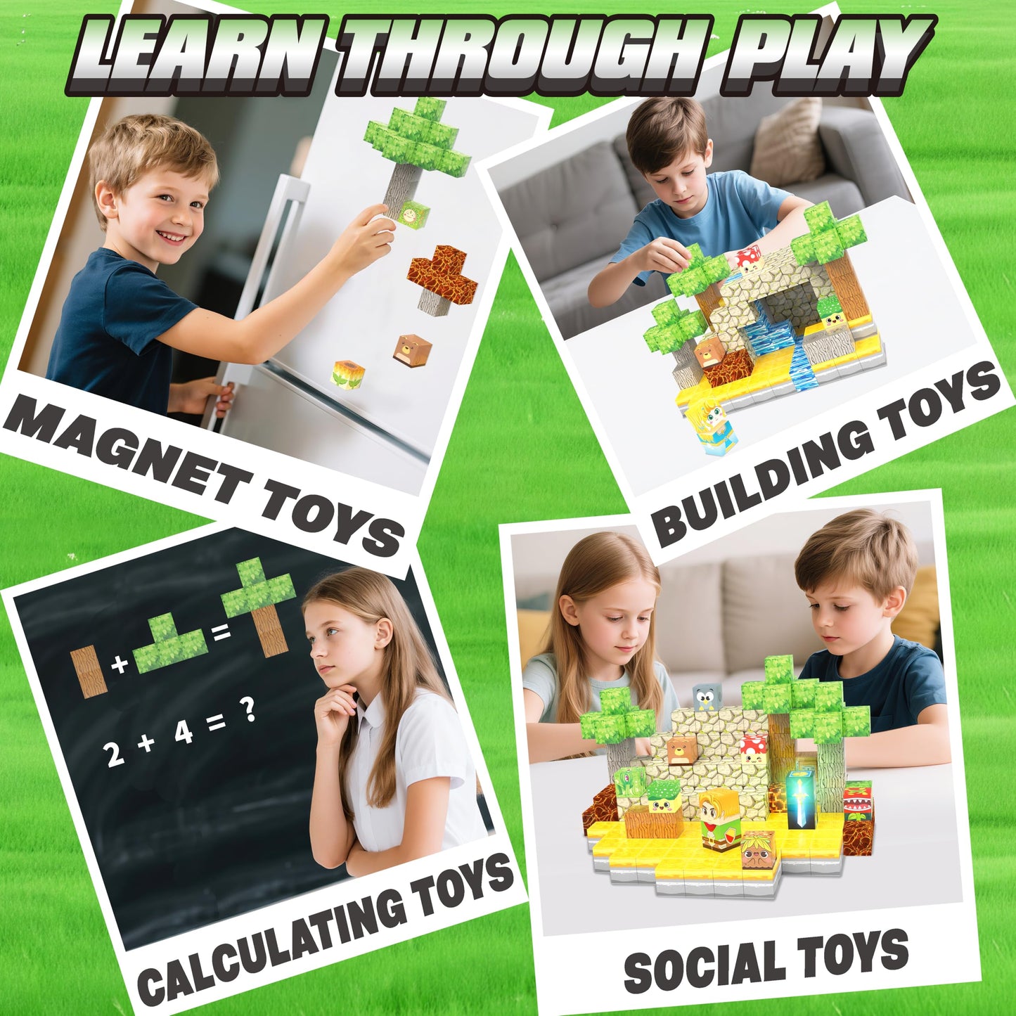 200PCS Magnetic Blocks - Light Up Magnetic Building Blocks Magnet Block Cubes Forest Set, STEM Montessori Sensory Stacking Toys for Kids Boys Girls Ages 3 4 5 6 7 8-12 Holiday Christmas Birthday Gifts