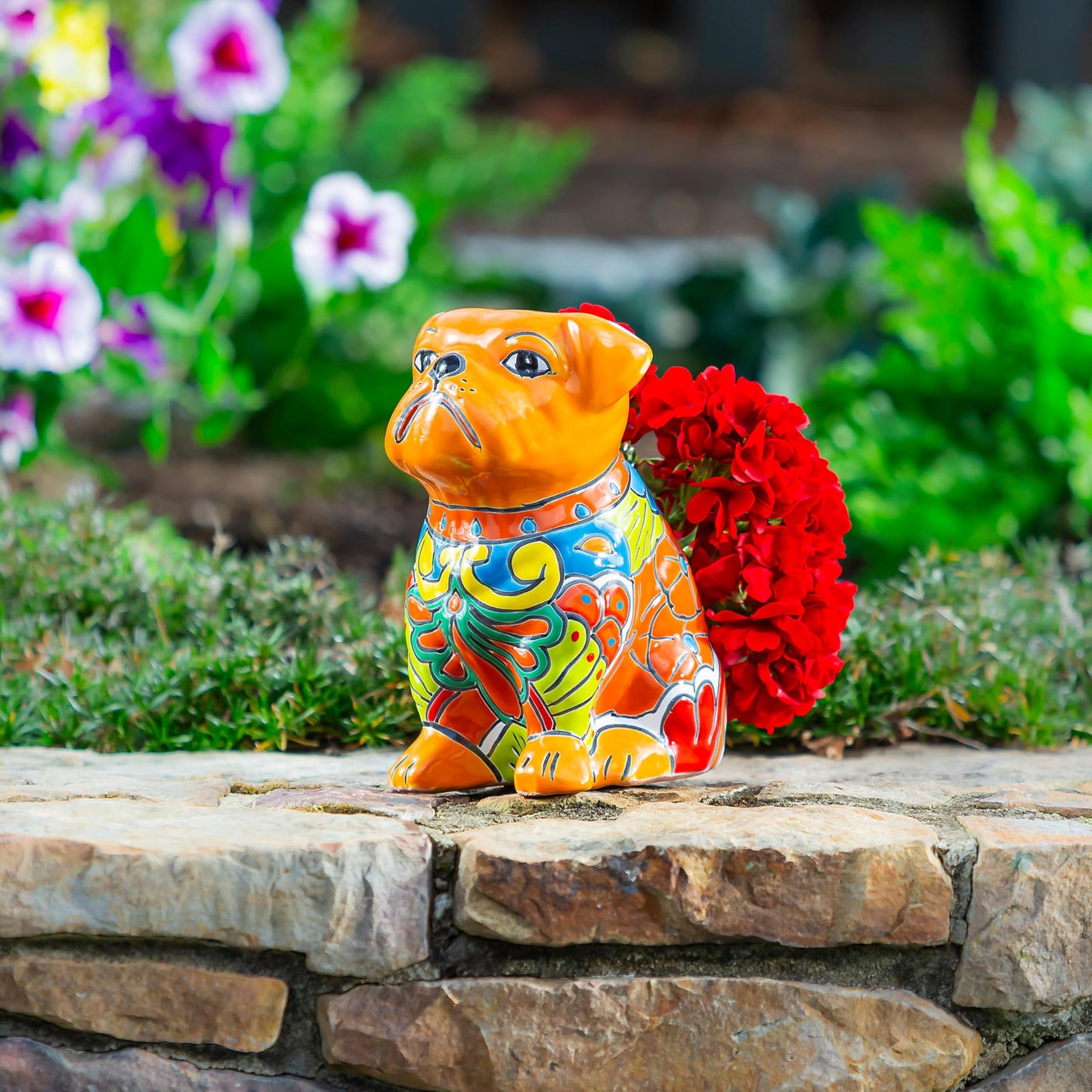 Evergreen Garden Talavera Mexican Pottery Ceramic Talavera Animal Shape Planter | Flower Pot Plant Succulent | Indoor Outdoor (Dog)