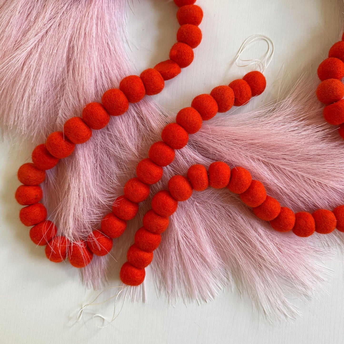 Large Felt Ball Garland, 9 Feet Orange Wool Pom Pom Garland 128 Handcrafted Pure Sheep Wool Felt Balls Prestrung for Christmas Tree Hanging Decor, Halloween Banner, and Orange Party Decor