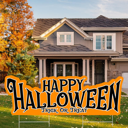 Large Happy Halloween Yard Sign Home Outdoor Lawn Decoration With Stakes Scary Spooky Decor 48x16 Inches