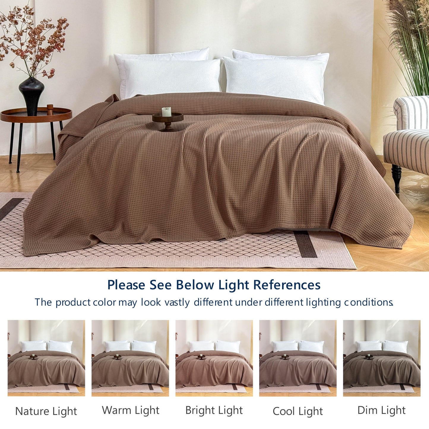 Simple&Opulence 100% Cotton Waffle Weave Throw Blanket 40"x50", Soft Lightweight Breathable Cozy Washed, Layer Blanket for Couch Bed Sofa, Farmhouse Home Decor for Adults All-Season, Light Brown