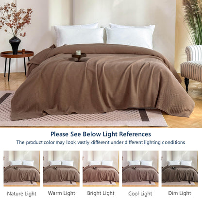 Simple&Opulence 100% Cotton Waffle Weave Throw Blanket 40"x50", Soft Lightweight Breathable Cozy Washed, Layer Blanket for Couch Bed Sofa, Farmhouse Home Decor for Adults All-Season, Light Brown