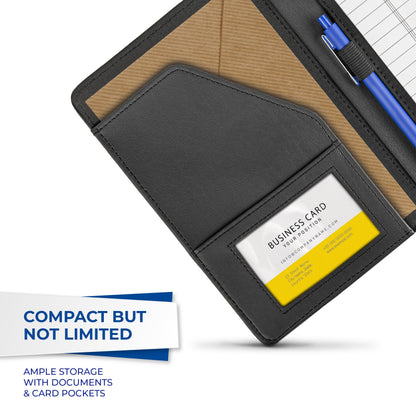 Samsill Contrast Stitch Faux-Leather Portfolio, Mini Size Business Interview Professional Padfolio, Includes 5 x 8 Inch Writing Pad, Black