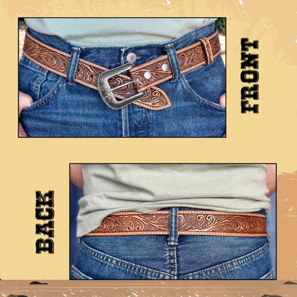 DANIEL'S ARTPLANET Western Belt for Men 1.5” Wide Full Grain One Piece Leather Belt with Buckle Handmade Engraved Tooled (Brown, 40)