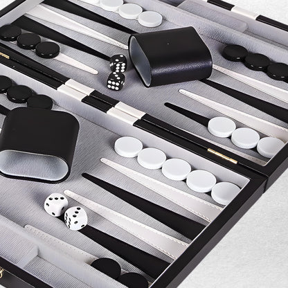 Crazy Games Premium 18 Inches Large Black - Backgammon Sets for Adults and Kids - Leatherette Back Gammon Board Game Set - Travel Backgammon Set Board Encased with Accessories