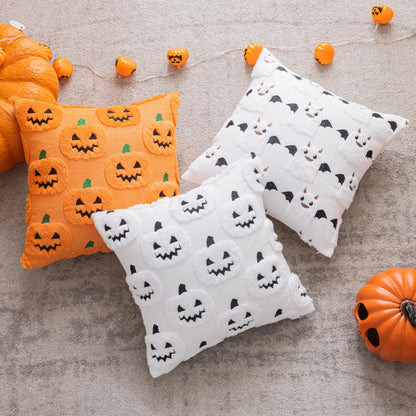 AQOTHES Halloween White Ghost Throw Pillow Covers 18x18 inch Set of 2, Cute Skeleton Pillowcases Holiday Cushions Covers for Halloween Decorations Indoor Home Sofa Couch