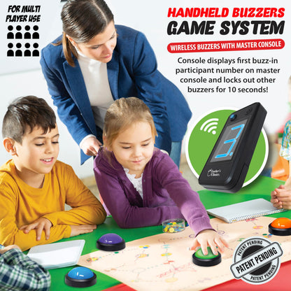 Teacher's Choice Wireless Light Up 8 Player Game Buzzer Button System | Displays the Winning Player | Loud, Unique Sounds Great for Trivia Games, Family Feud, Jeopardy, Competition, Spelling Bees