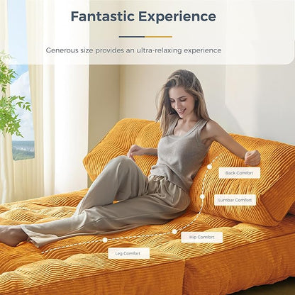 MAXYOYO Folding Sofa Bed, Convertible Sleeper Chair with Pillow Foldable Matress with Back Support, Portable Fold Out Chair Bed Comfy Floor Sofa Lounge for Living Room Bedroom, Orange Double