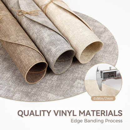 13" Round Placemats Set of 4, Reversible Faux Leather Heat Resistant Table Mats, 100% Waterproof Oilproof Wipeable Table Protective Placemats for Vinyl, Washable for Indoor & Outdoor Use (4, Beige)