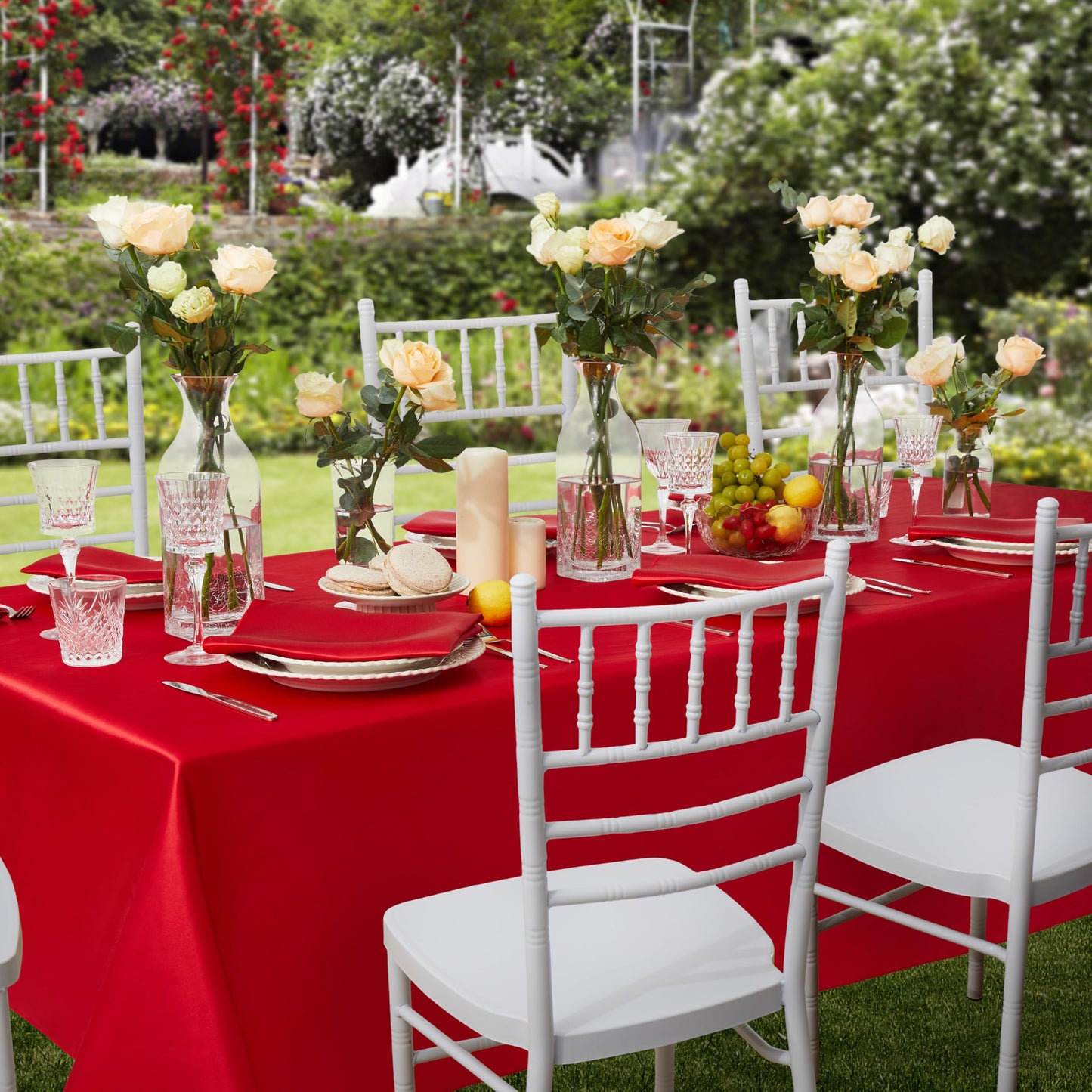 Counfeisly 1 Pack Satin Table Cover Rectangle Silkly Soft Table Cloth, Satin Dining Table Cloths for Wedding Banquet Table Decoration, Dining Room, Indoor and Outdoor Use, 60 x 120 Inches, Red