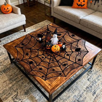 Heyigrow 15 Pcs Set Spider Web Decorations, Halloween Kit Black Lace Table Runner Cobweb Round Tablecloth Fireplace Scarf