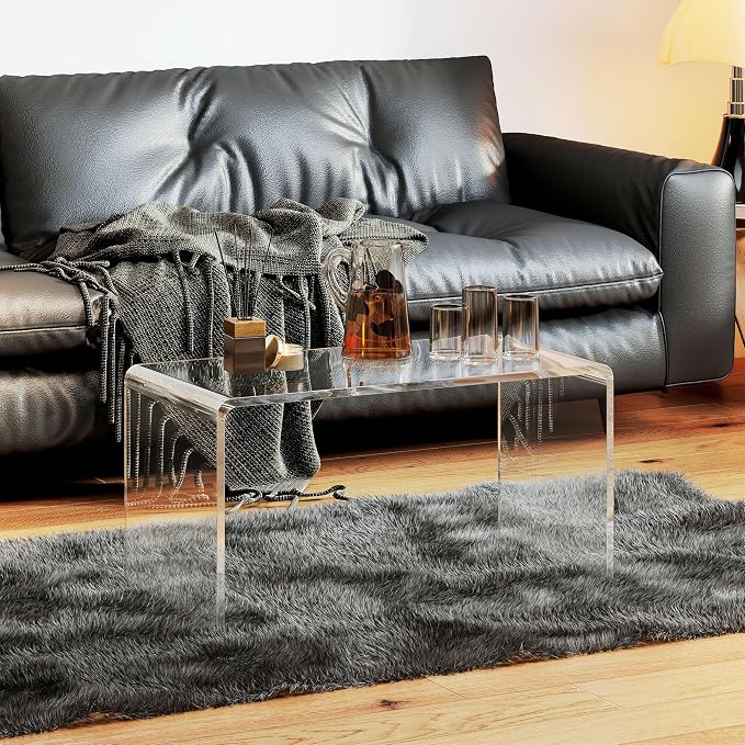 HOMCOM 32" Acrylic Coffee Table, 0.6" Thick Rectangle Waterfall Center Table for Living Room, Modern, No Assembly Required, Clear