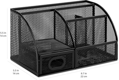 Amazon Basics Pen Holder and Desk Organizer, Office Caddy Storage, Black, ‎9.1" x 5.9" x 5.5''