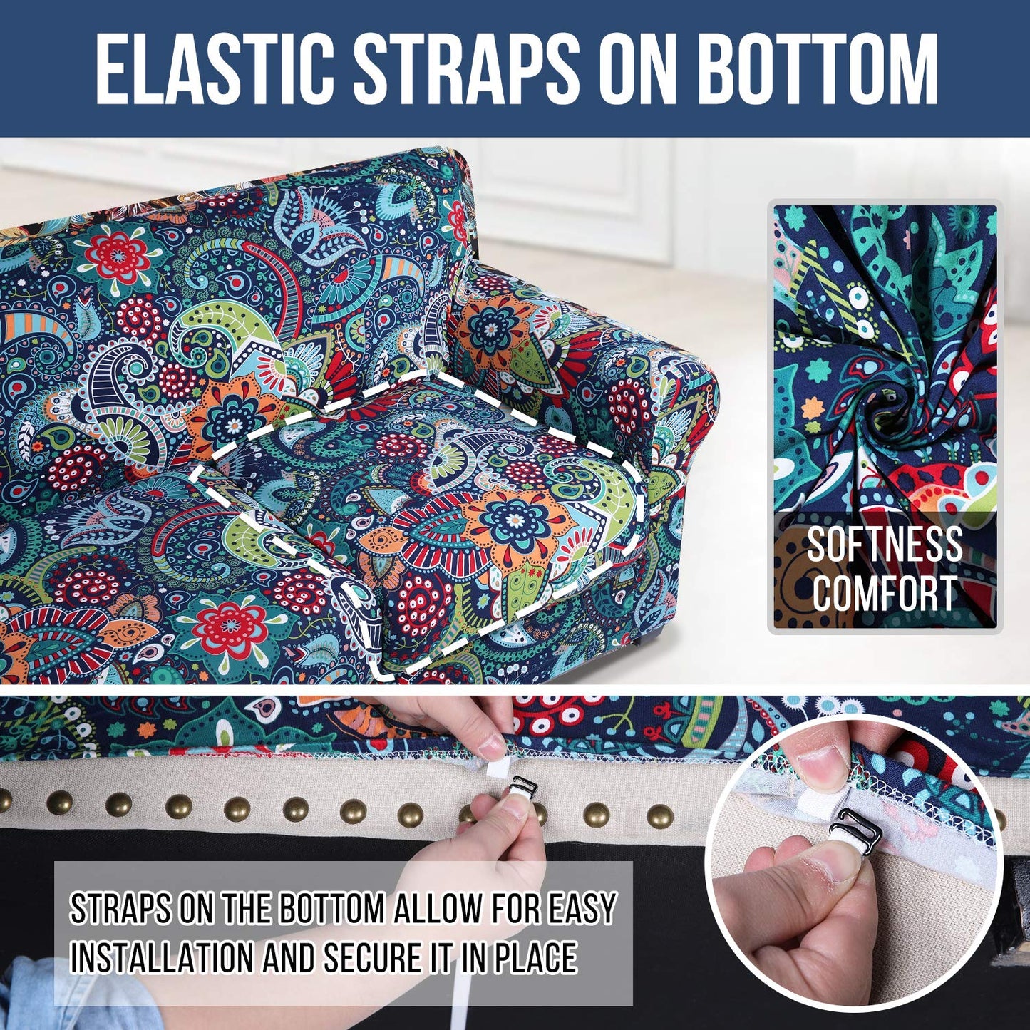 hyha Couch Covers, Chair/Sofa Covers, Floral Pattern, Stretch, Printed, 2 Pieces, Armchair Slipcover, Separate Couch Cushion Slipcover, Furniture Protector for Dogs(Armchair, Paisley Floral)