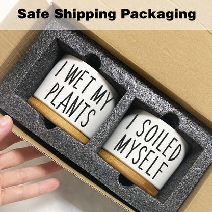 2 Pack I Wet My Plants - Funny Ceramic Planter Pot with Drainage, Cactus Pot, Cute Succulent Pots,Aloe Vera Plant Pot,Funny Plant Gifts for Women, Friends, Coworker