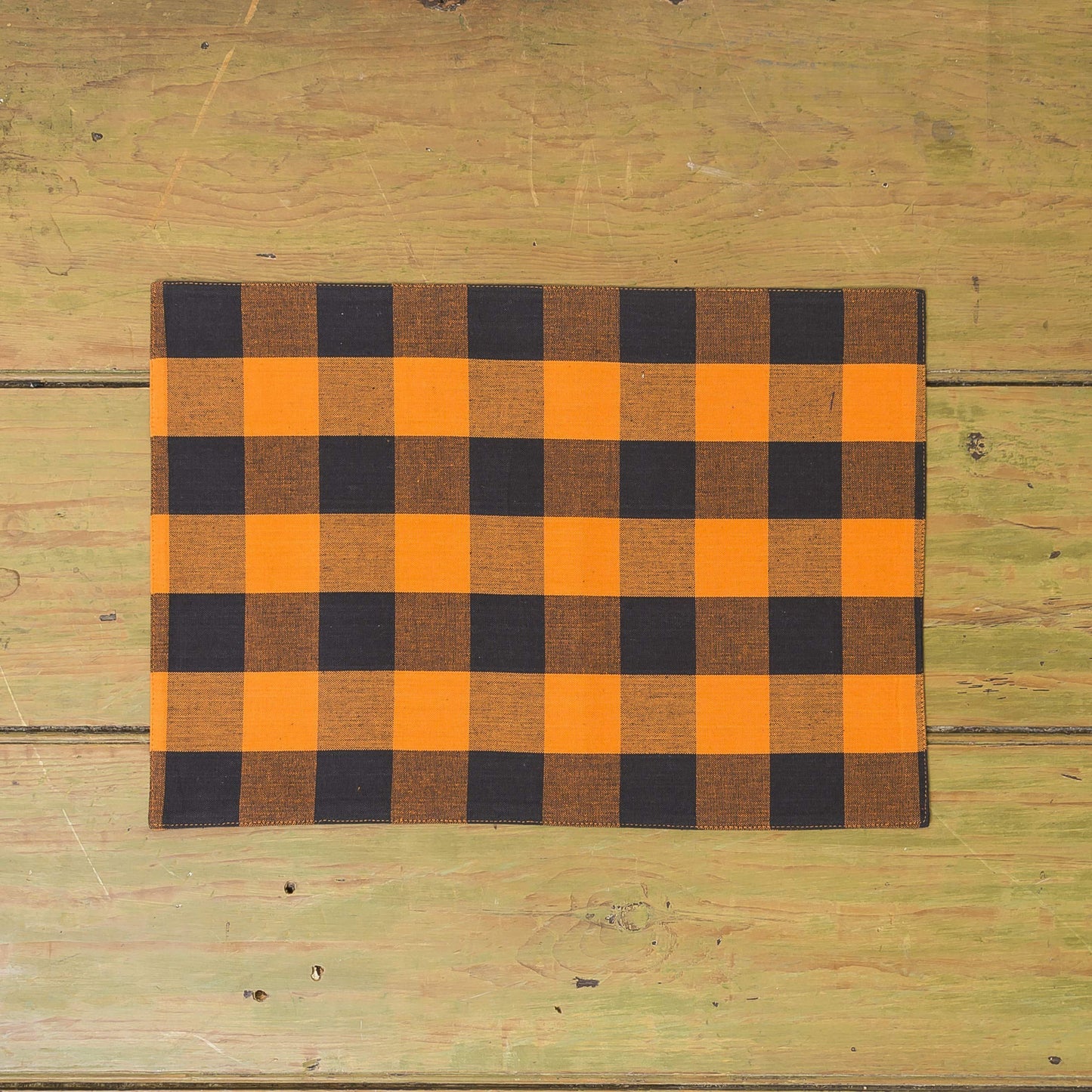 C&F Home Franklin Orange & Black Plaid Handwoven 100% Cotton Rectangle Single Placemat 13'' x 19'' Halloween Spooky Scary Versatile Fall Autumn Harvest Home Kitchen Tabletop Reversible Machine