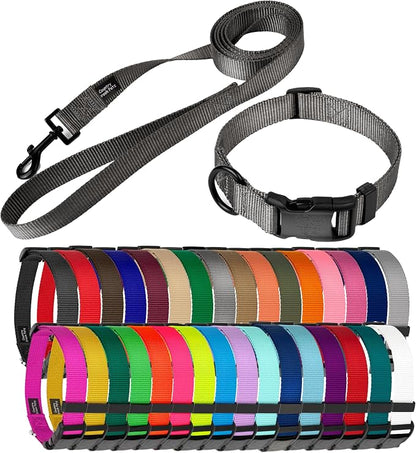 Country Brook Petz - Everyday Nylon Dog Collar and Leash - 10+ Cool Colors (3/4 Inch, Small, Charcoal)