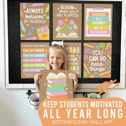 Hadley Designs Motivational Poster for Classroom Decor - 9 Growth Mindset Classroom Posters Elementary, Inspirational Wall Decor Middle School, Teacher Must Haves, Kraft Bulletin Board Decorations