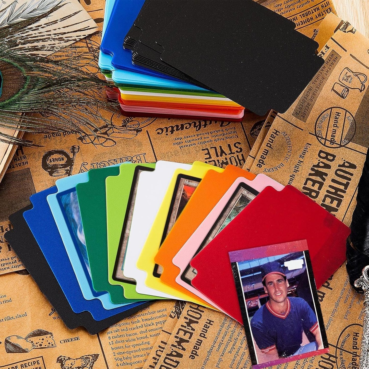 Trading Card Dividers Multicolor Card Page Dividers Frosted Plastic Separator with Tabs for Games Sports, 2.7 x 3.8 Inches(50 Pieces)
