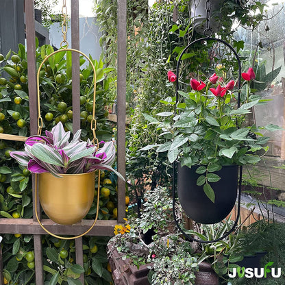 JUSUFU Metal Hanging Planters for Indoor & Outdoor, No Plant Included(Gold)