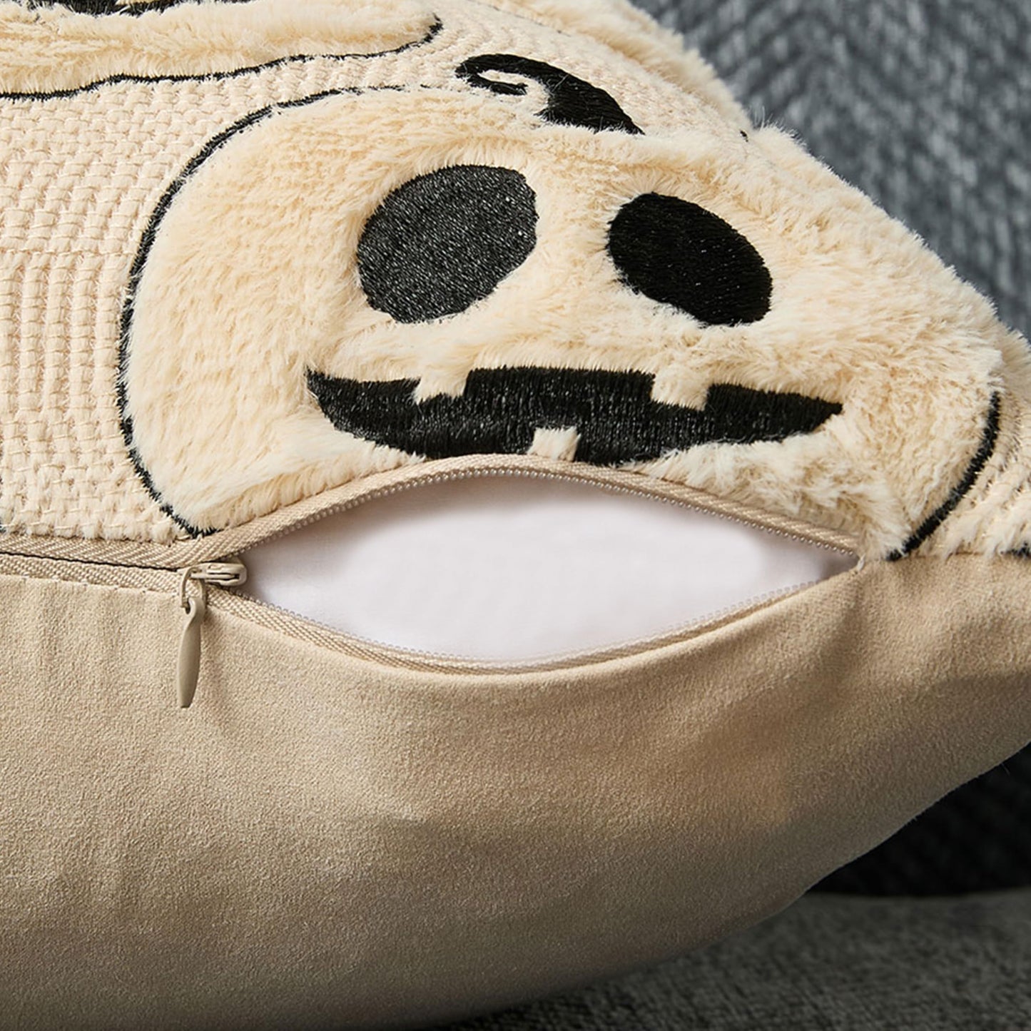 DFXSZ Halloween Pillow Covers 16x16 inch Set of 2 Black Beige Halloween Pumpkins Throw Pillow Cases Soft Plush Faux Fur Wool Couch Cushion Case for Chair Sofa Living Room Home Decor PTK057B16