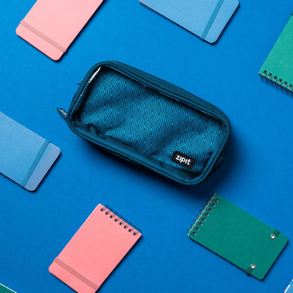ZIPIT Half & Half Pencil Case, 3 Compartment Zipper Pouch for School, Stationery Bag for Teen Girls Boys and Adults, Teal