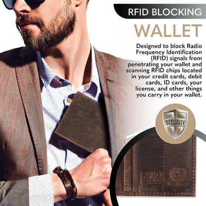 F&L CLASSIC Men's RFID Vintage Look Genuine Leather Long Bifold Wallet Checkbook Wallets,buffalo vintage leather
