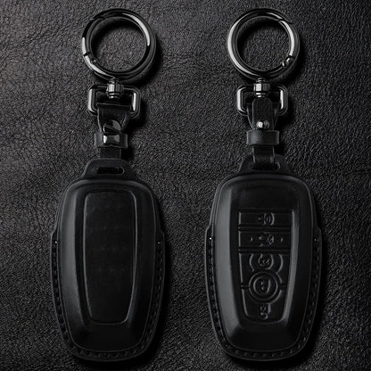 Tukellen for Ford Leather Key Fob Cover with Keychain Compatible with Ford Explorer Mustang Fusion Escape F150 F250 F350 F450 F550 Edge-Black