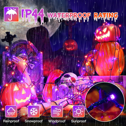 Guhope 66FT 200 LED Halloween Lights, Orange + Purple Halloween Lights Outdoor with 8 Lighting Modes, Waterproof String Lights for Halloween Christmas Outdoor Party Yard Garden Decoration
